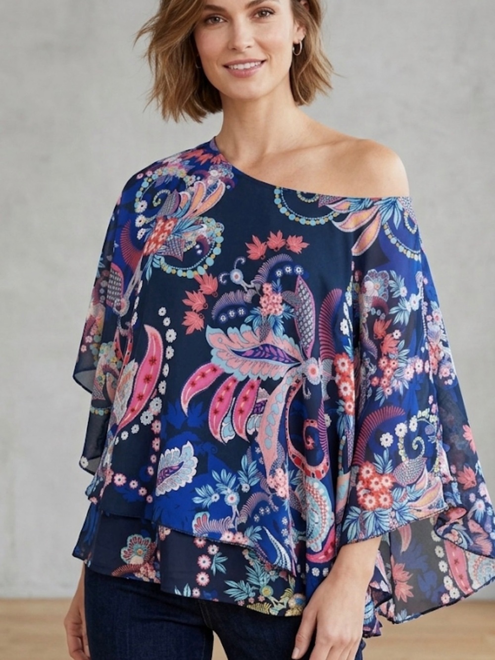 VGAR Layered Floral Paisley Kimono Sleeve Blouse Large